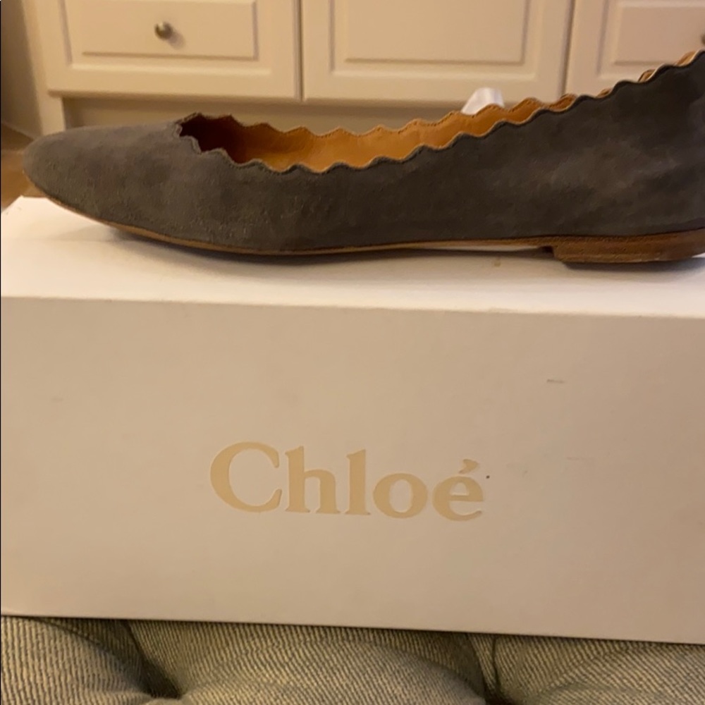Chloe suede scalloped ballet flats- dark grey